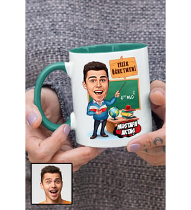 Erkek Fizik Öğretmenine Hediye Karikatürlü Yeşil Kupa Bardak