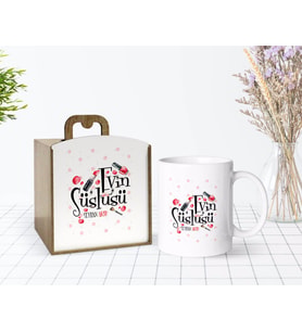 BK Gift Kişiye Özel Ahşap Kutuda Evin Süslüsü Tasarımlı Beyaz Kupa Bardak-4