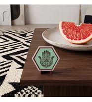 Fatima'nın Eli temalı dekoratif masaüstü süsü, ev ve ofisler için özgün, butik ve şık bir tamamlayıcı 10x10 cm, Açık Yeşil
