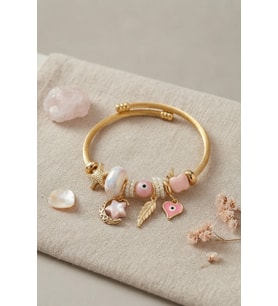 Ay Yıldız ve Kalp Model Pembe Charmlı Kadın Bileklik TJ-BB8757