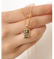 Gümüş Külçe Kolye, 925 Ayar Gümüş Üzeri 14K Altın Kaplama Külçe Kolye, Külçe, Gümüş Kolye (Gold)
