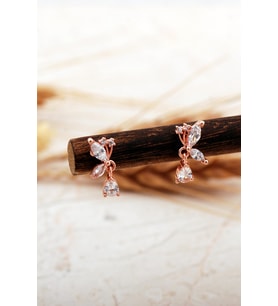 Taşlı Kelebek Rose Mini Gümüş Küpe 7403