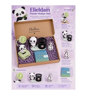 Doğum Günü, Özel Gün, Yeni İş, Yeni Ev Hediyesi Panda Mini Vantilatör, Kalemlik, Kar Küresi ve Not Defteri Seti