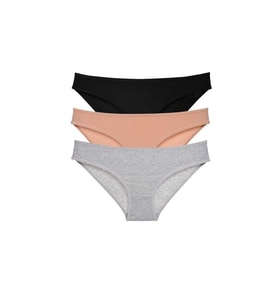 3 adet Süper Eko Set Likralı Kadın Slip Külot Siyah Ten Gri