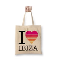 I Heart Ibiza Sunset İspanya Beyaz Bez Çanta Uzun Saplı Alışveriş Çantası Plaj Çantası