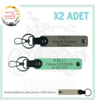 Hız Aşıkları İçin, İsim Plaka ve B Rh (-) Kan Grubu Yazılı Hediyelik x2 Anahtarlık, Kül Gri-Yeşil-SK