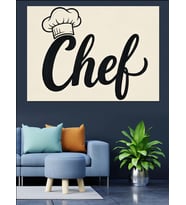 Chef Yazılı Minimalist Mutfak Logosu Dekoratif Kanvas - Mdf Ahşap Tablo