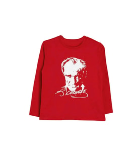 Atatürk Baskılı İmza Detay Kırmızı Uzun Kollu sweatshirt
