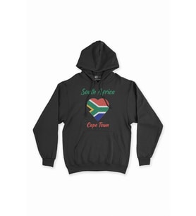 Cape Town Güney Afrika Bayraklı Kalpli Siyah Sweatshirt Hoodie