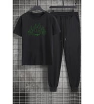 Unisex Green Angel Baskılı 2'li Eşofman Takımı (Siyah)