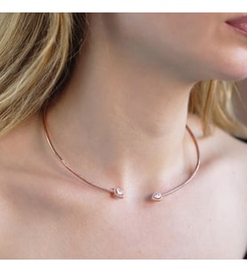 Baget ve Damla Taşlı Rose Gold Kaplama Choker Gümüş Kolye