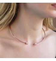 Baget ve Damla Taşlı Rose Gold Kaplama Choker Gümüş Kolye