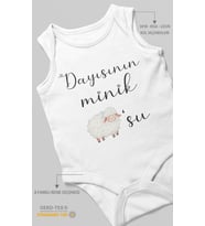 Dayısının Minik Kuzusu Baskılı Bebek Zıbını – Çıtçıtlı Body  %100 Pamuk Sıfır Kol (Beyaz)