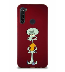Xiaomi Redmi Note 8 Soft Premier Kapak Squidward Dokunaç Tasarımlı Silikon Kılıf - Mürdüm (Şeffaf)