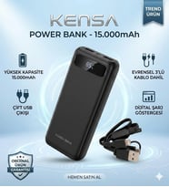 Kensa 15.000 mAh Dijital Göstergeli Power Bank – Kesintisiz Enerji, Şık Tasarım!