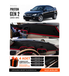 e-biz PROTON GEN 2 (2004-2011) Uyumlu Torpido Örtüsü, Torpido Kılıfı - Siyah-Kırmızı - PR001