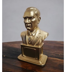 Mustafa Kemal Atatürk Kaideli Büst Biblo -  Altın Sarısı Dekoratif Heykel - Hediyelik Ofis Aksesuarı