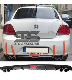 Fiat Linea Difüzör Arka Tampon Eki 4 Egzoz Çıkışlı Siyah