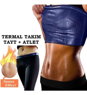 Hot Power Polymer Unisex Atlet ve Tayt Sauna Spor Terletme Polymer Bayan Sauna Takım Orjinal (Siyah)