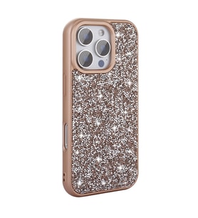 iPhone 16 Pro Max Kılıf Parlak Taşlı Tasarım Pırlanta Kılıf (Gold)