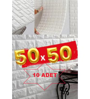 10 ADET 50x50 Cm Silinebilir Kendinden Yapışkanlı Duvar Kağıdı Esnek Köpük Panel 3d Tuğla Desen  (Beyaz)