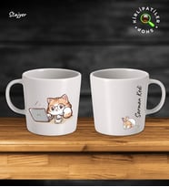 KirliPatiler Taş Kupa Fincan Üzeri Çalışan Kedi Baskılı (Model 1)