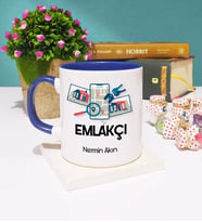 Emlakçı Tasarımlı Kişiye Özel Hediye Emlakçı Kupa Bardak Lacivert