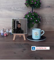 Blogger Fotoğraflı Dekoratif Taş, Ahşap Altlıklı Türk Kahvesi Fincanı Hediye (Model 7)