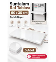 5’li Set - Suntalam Raf Tablası 60x30 cm Beyaz Ahşap Raf Konik Dikme Sistemleri ile Uyumlu
