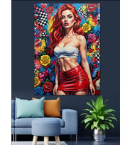Rengarenk Saçlı Çekici Kadın Dekoratif Kanvas - Mdf Ahşap Tablo