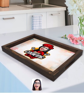 BK Gift Kişiye Özel Kadın Chef Karikatürlü Doğal Ahşap Tepsi-11