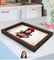 BK Gift Kişiye Özel Kadın Chef Karikatürlü Doğal Ahşap Tepsi-11