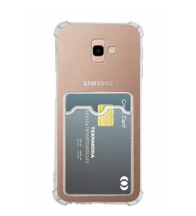 Teknomoda Samsung Galaxy J4 PLUS Kılıf Kartlıklı Anti Şok Korumalı Şeffaf Silikon Şeffaf Açık
