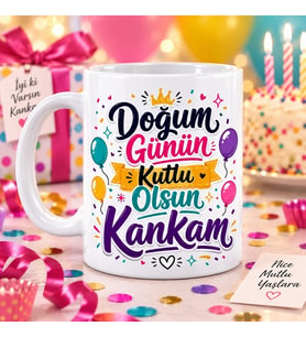 Doğum Günün Kutlu Olsun Kankam Renkli Baskılı Kupa – Eğlenceli Doğum Günü Hediyesi