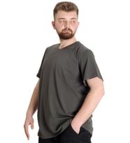 Mode XL Büyük Beden T-Shirt V Yaka Likralı 20150 Haki