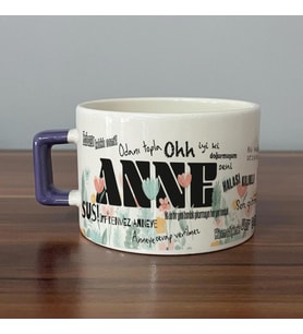 Anne Sözleri Tam Tur Baskılı Baskılı Mor Kulplu C Fincan