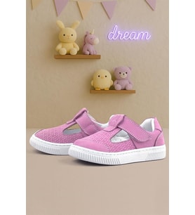 Rakerplus Bheem Hakiki Deri Pembe Cırtlı Bebek Sneaker Sandalet