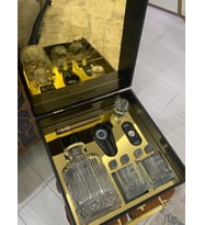 İsim Baskılı Özel Ahşap Kutusunda Deluxe Viski Kadeh Bardak Çakmak Küllük Seti