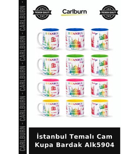 Özel Üretim Hediyelik Şehir Hatıra Kahve Çay İstanbul Temalı Cam Kupa Bardak Alk5904