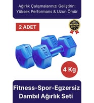 Premium Kalite Fitness Spor Egzersiz Vücut Kas Geliştirme Mavi 4 Kg Dambıl Ağırlık Seti - 2 Adet