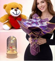 Renkli Led Işıklı Kelebek Buketi Kalpli Peluş Ayıcık Led Işıklı Fanus Premium Hediye Seti (Model 2)