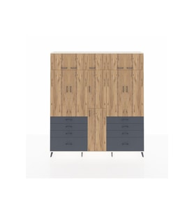 Arges Dolap 8 Raflı 8 Çekmeceli 3 Askılı 220x30x243 Aytaşı-Çam/Antrasit