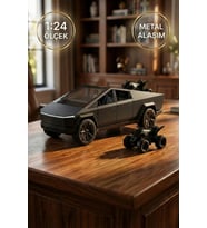 1:24 Cybertruck Metal Diecast Model Araba - ATV Motorlu, Kapıları Açılan Oyuncak Araba Antrasit