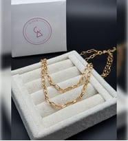 Kadın 14 Ayar Gold Renk Çift Sıralı Geçmeli Zincir Kolye , 40 cm Choker Zincir , Halat Zincir