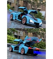 Sesli Işıklı Buhar Atan Metal Die Cast Model Mavi Spor Oyuncak Araba 20x8x5 Cm