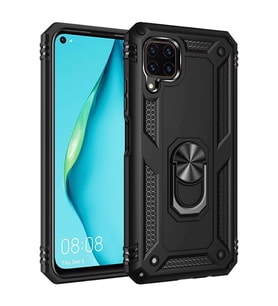 Huawei P40 Lite Kılıf Metal For Car Yüzüklü Standlı Military Ring Serisi (Siyah)