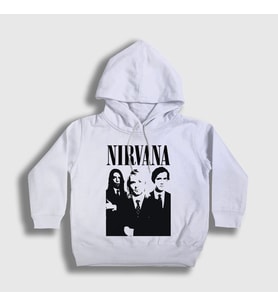 Presmono Unisex Çocuk Beyaz Band Nirvana Kapüşonlu Sweatshirt 98952tt