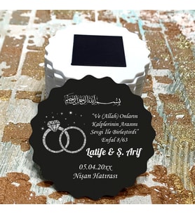 Magnet Hediyelik - Gelin / Damat Yüzüklü Besmele ve Ayetli Nişan, Kına, Nikah, Düğün, Söz Hatırası Magnet