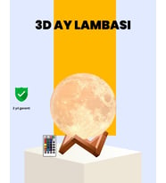 Şarjlı 3D Baskılı 16 Renk Ay Lambası Ahşap Stand ve Uzaktan Kumanda