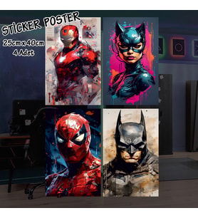 kahraman güçlü kedi kadın - 4 adet yapışkanlı poster sticker etiketler - dolap cam oda için